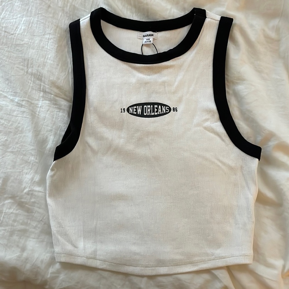 Garage - white new orleans cropped muscle tank